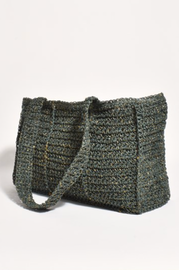 Adorne Polly Paper Weave Tote Khaki