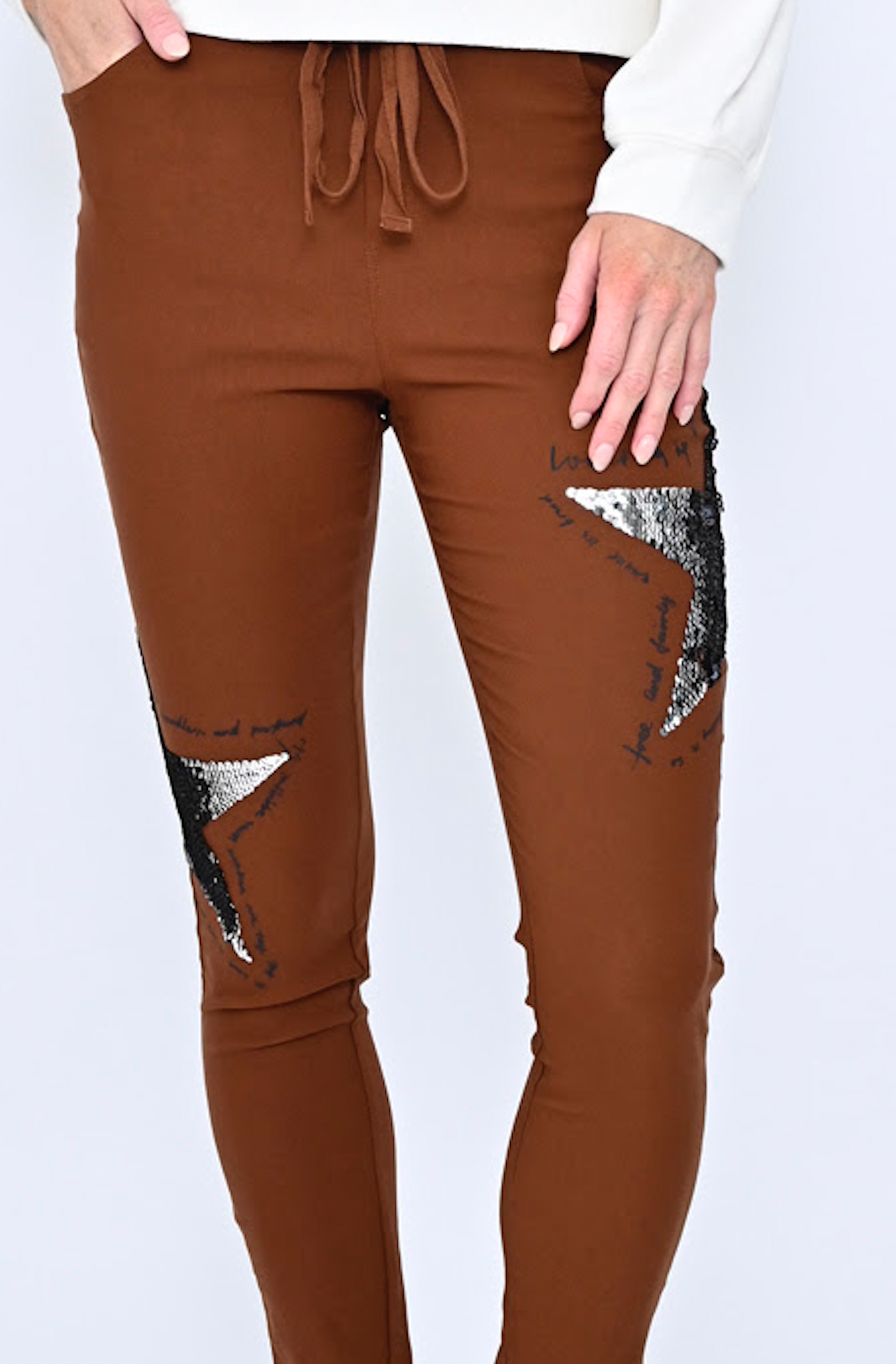 Sequin Star Cotton Stretch Pants Chocolate