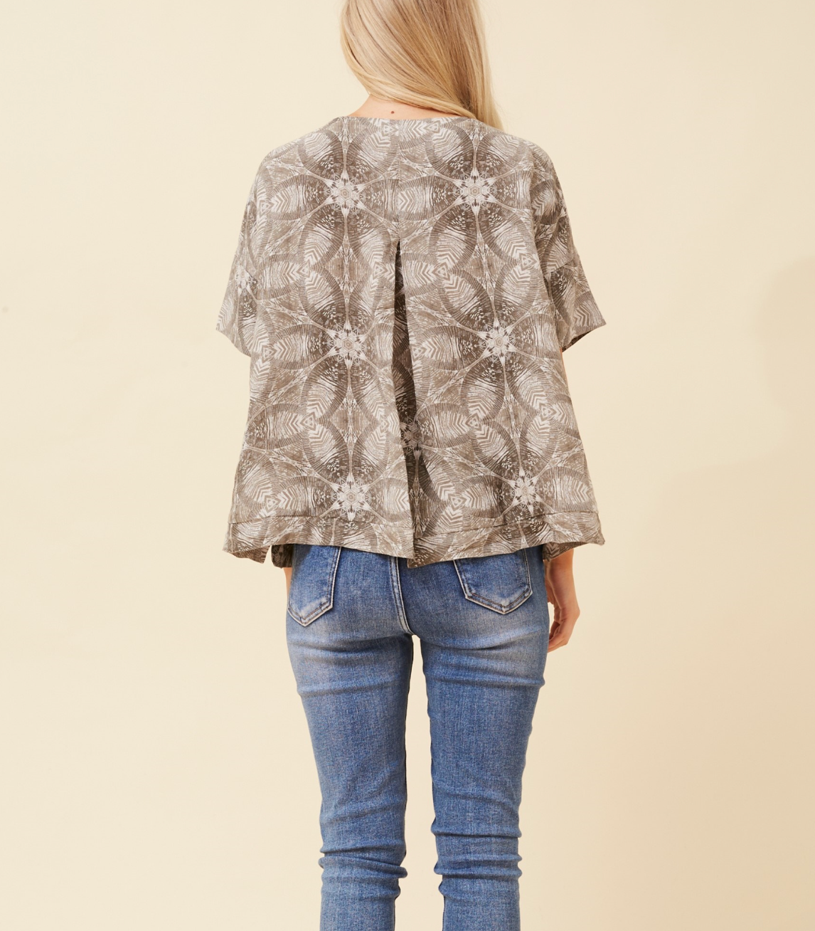 Bottega Moda Linen Tribal Top Taupe