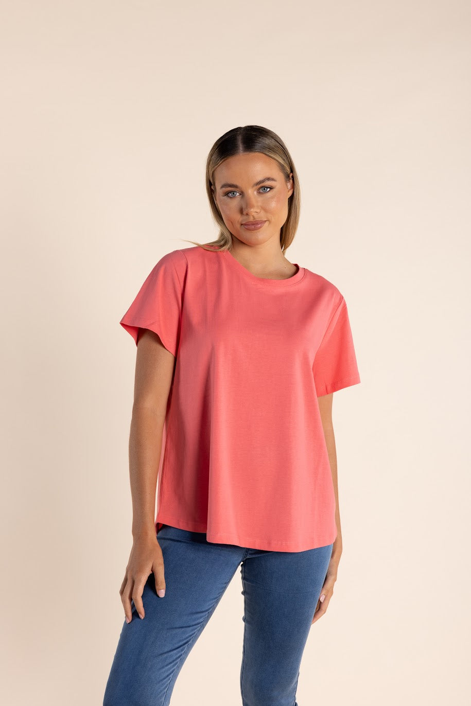 Two T's Crew Neck Tee's - White, Pink Rose and Coral