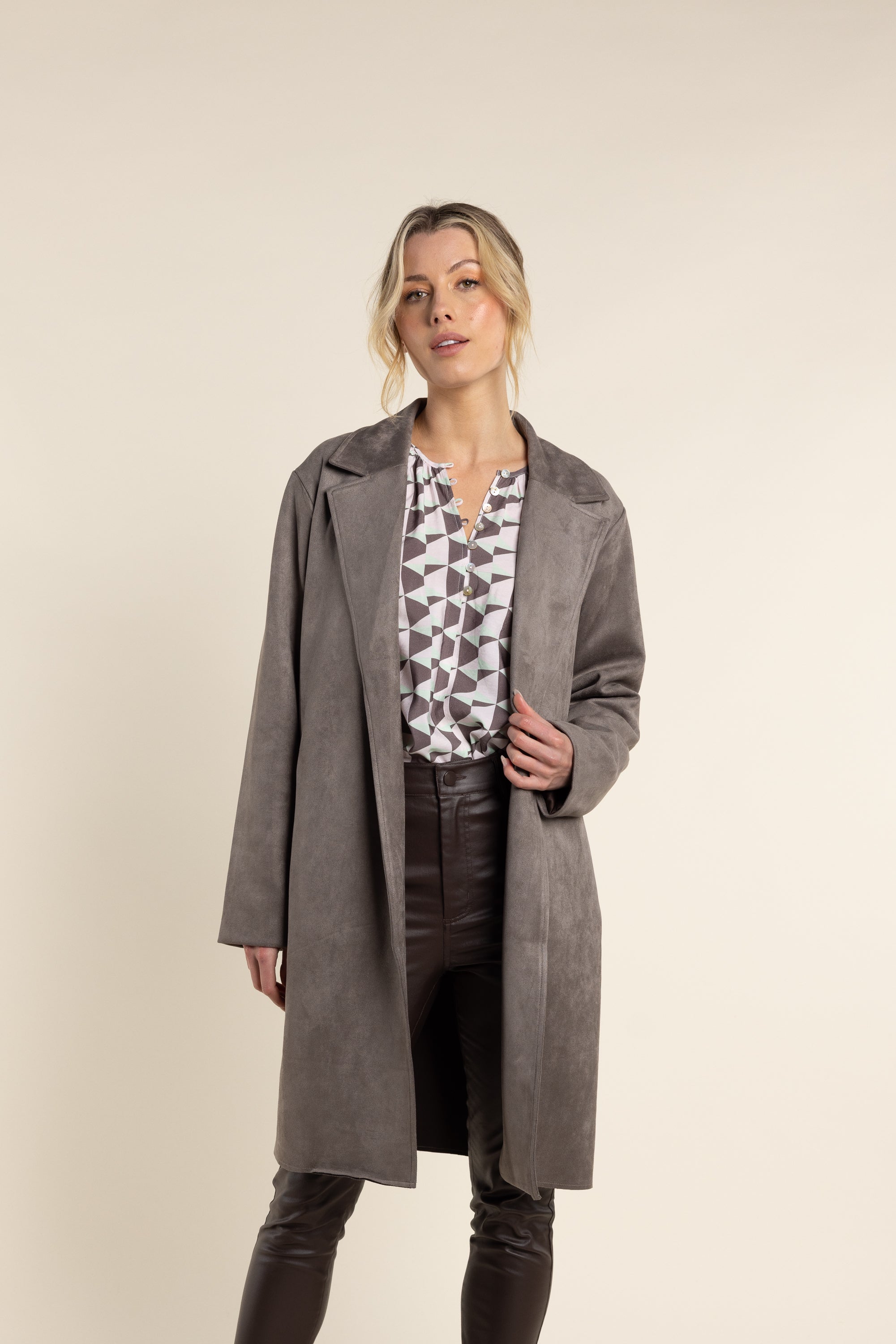 Two T's Faux Suede Coat Clove