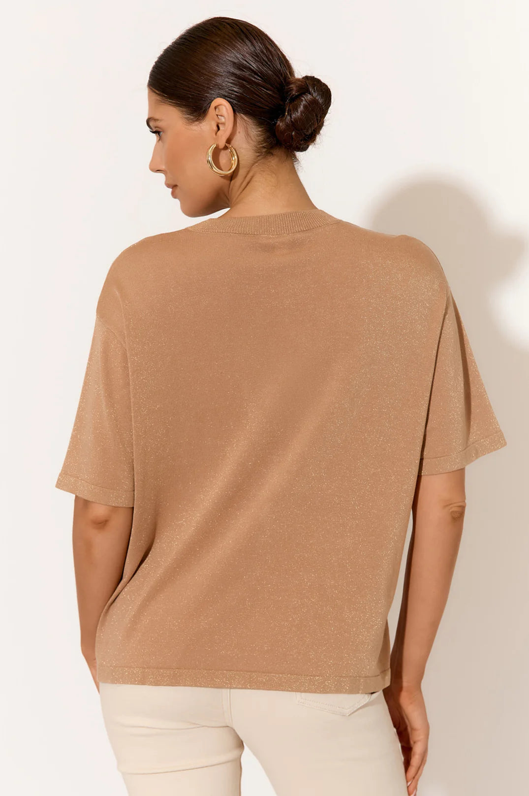 Adorne Laney Metallic Knit Top Camel