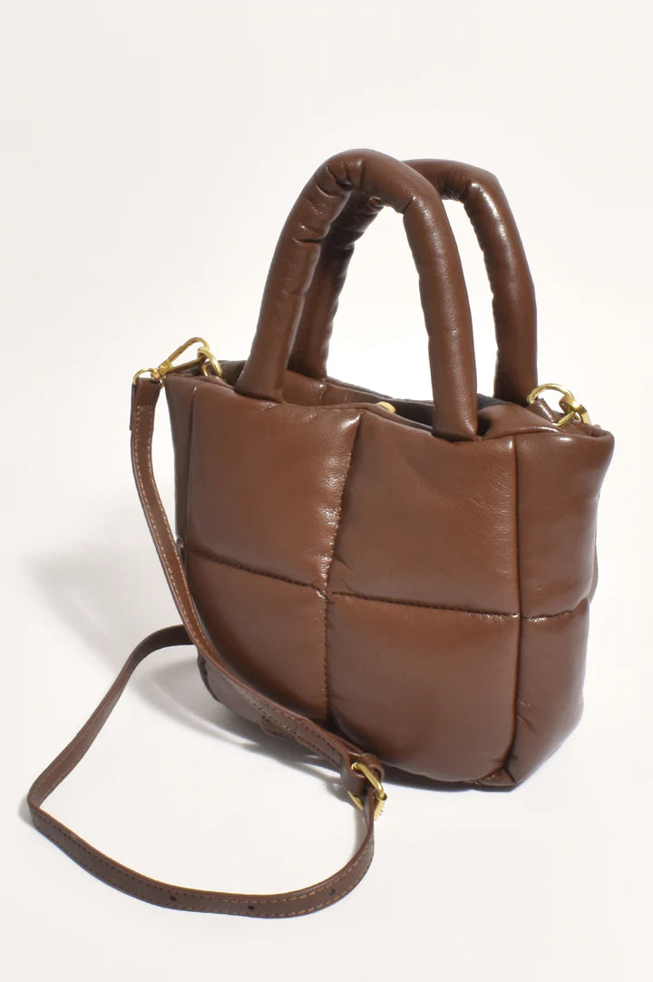 Adorne Cleo Quilted Puffy Mini tote Chocolate