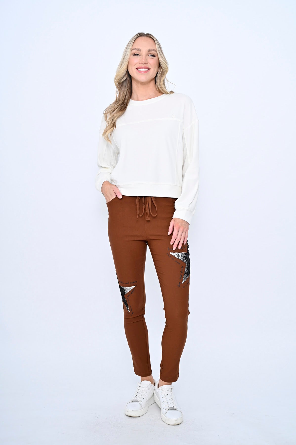 Sequin Star Cotton Stretch Pants Chocolate